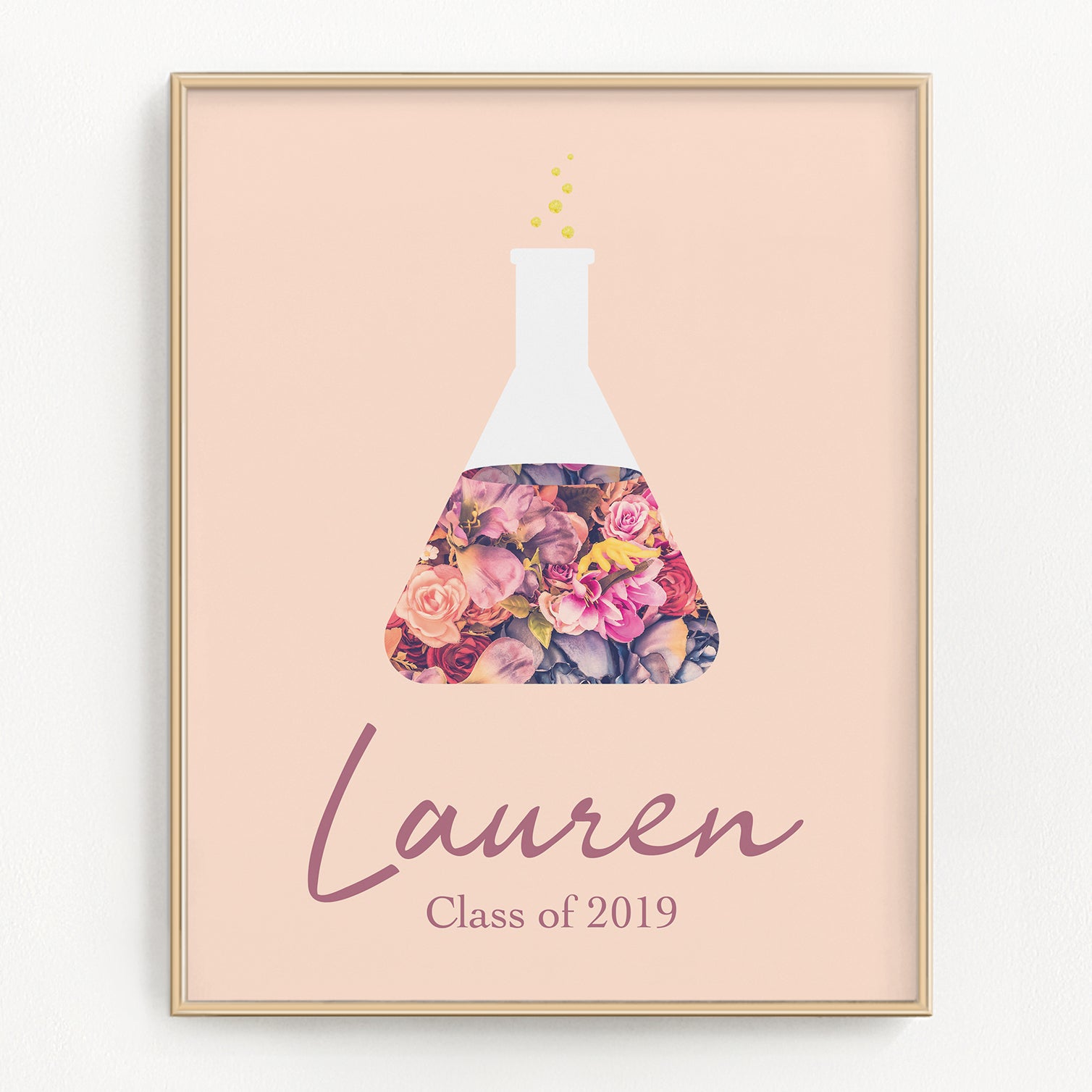Personalized Blush Floral Beaker Art Print