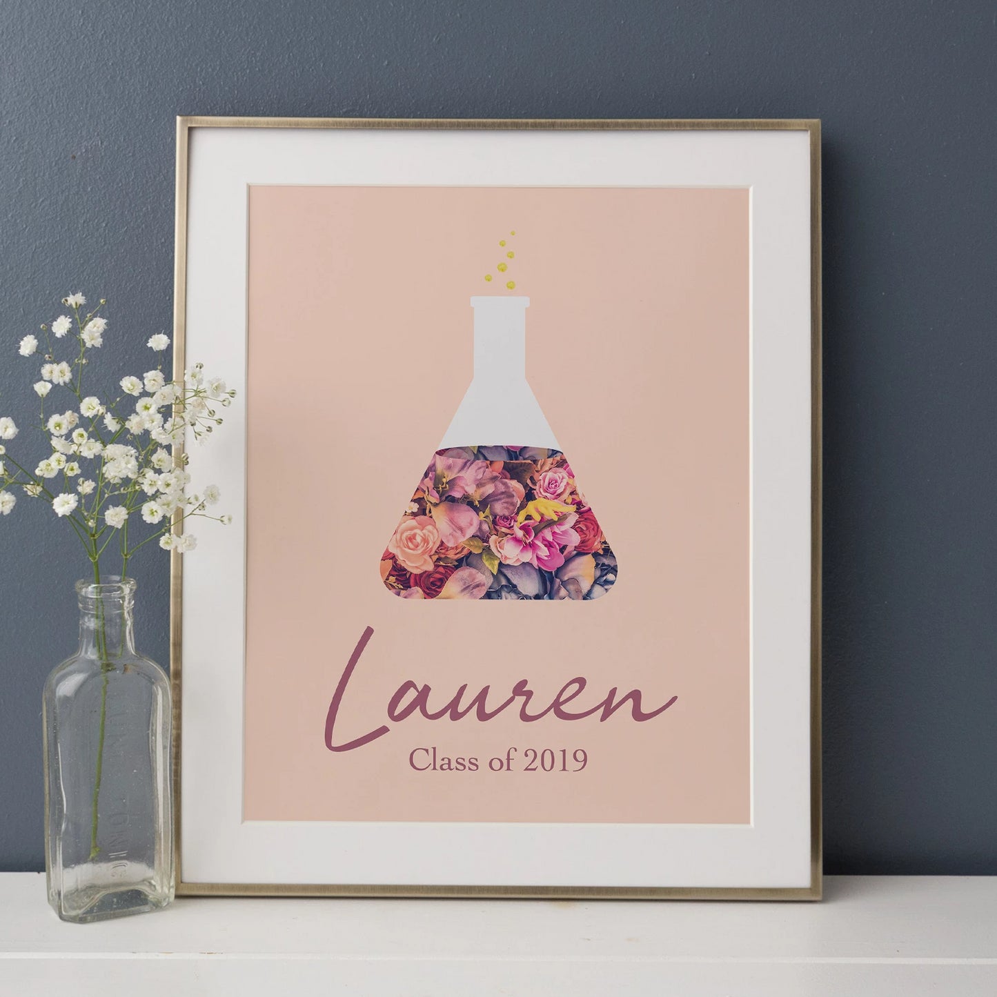 Personalized Blush Floral Beaker Art Print