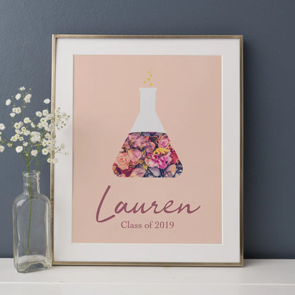 Personalized Blush Floral Beaker Art Print