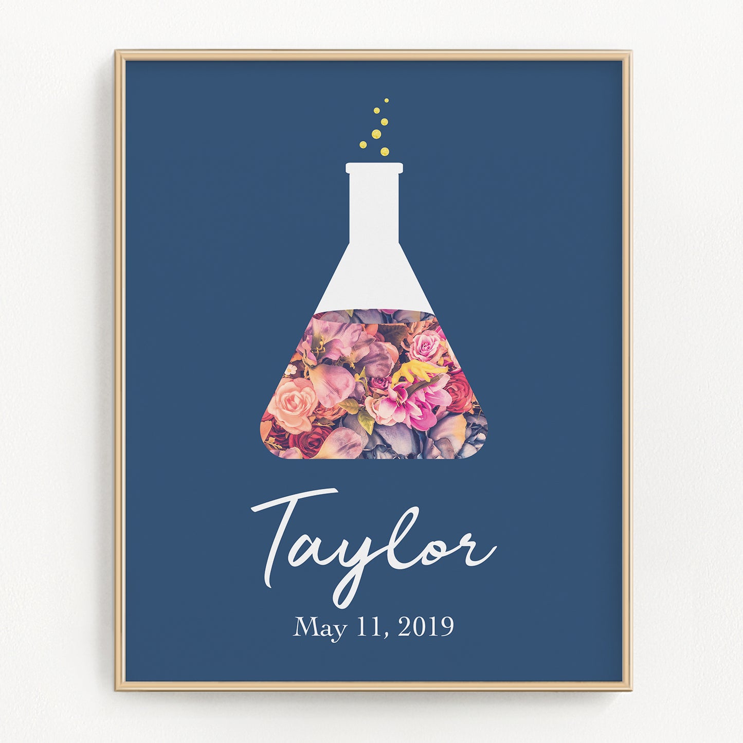 Personalized Navy Floral Beaker Art Print
