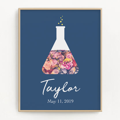 Personalized Navy Floral Beaker Art Print