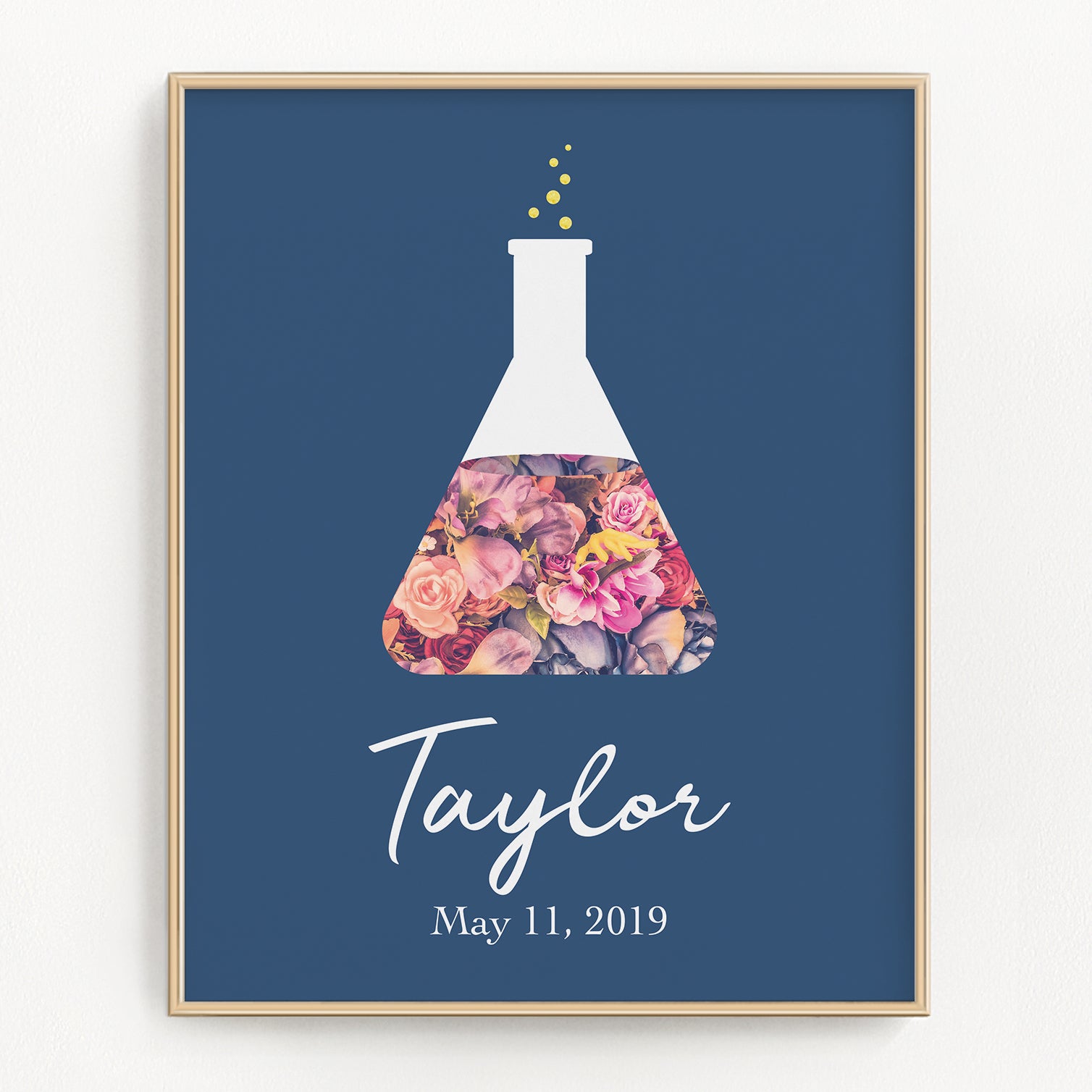 Personalized Navy Floral Beaker Art Print