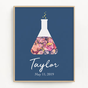 Personalized Navy Floral Beaker Art Print