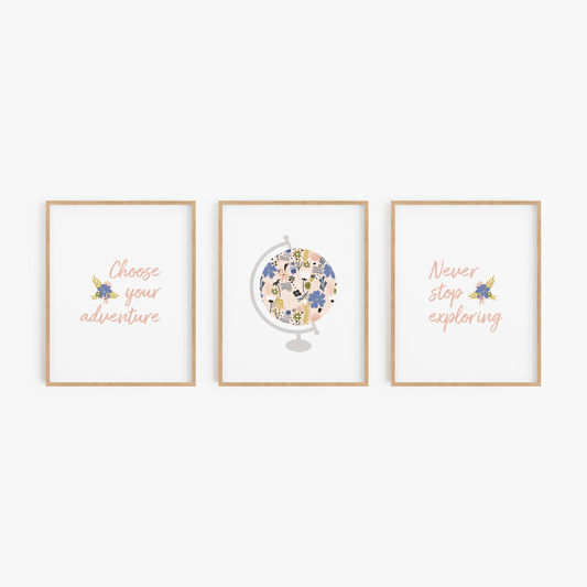 Globe wall art pictures with inspirational quotes