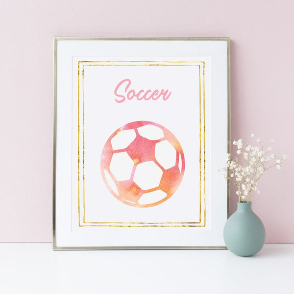 Pink Watercolor Soccer Art Print