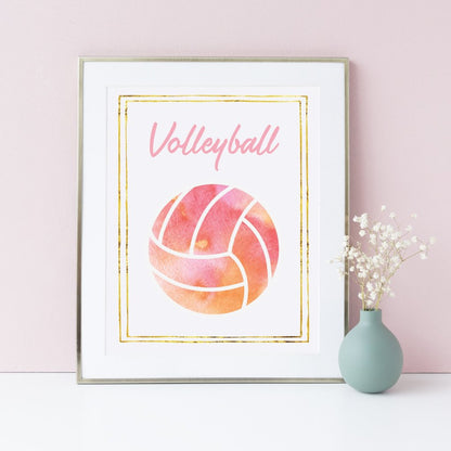 Pink Watercolor Volleyball Art Print