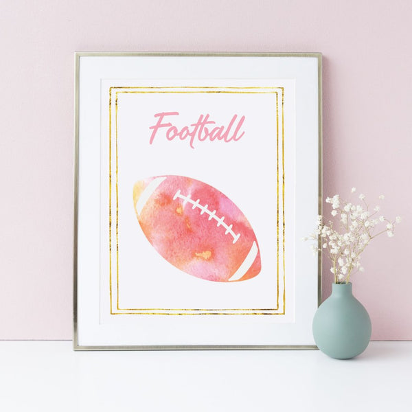 Pink Watercolor Football Art Print