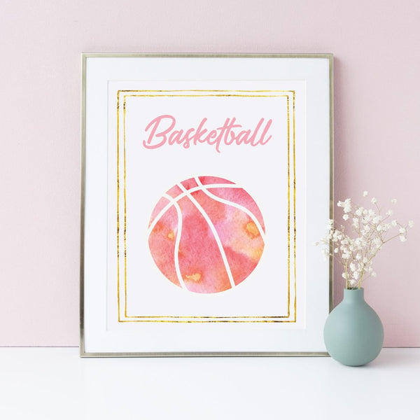Pink Watercolor Basketball Art Print