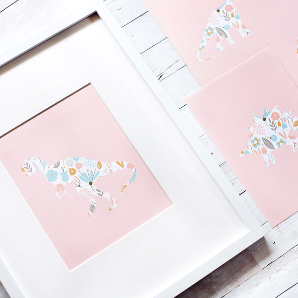 Pink Floral Dinosaur Art Prints (Set of 4)