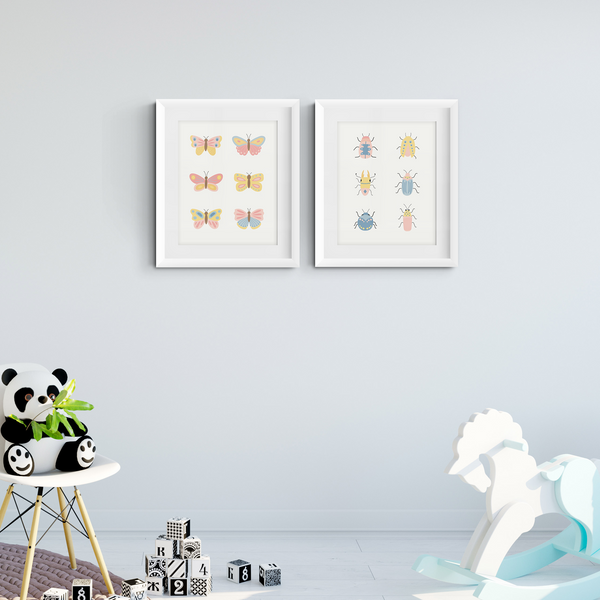Beetles and Butterflies Art Prints (Set of 2)