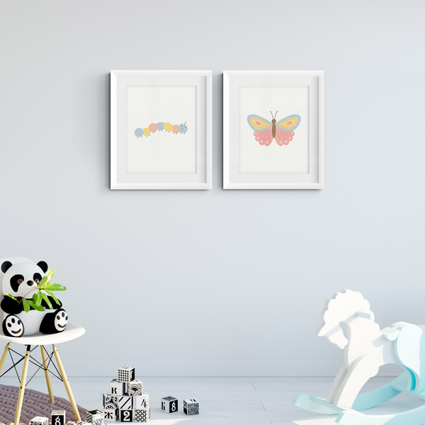 Caterpillar and Butterfly Art Prints (Set of 2)
