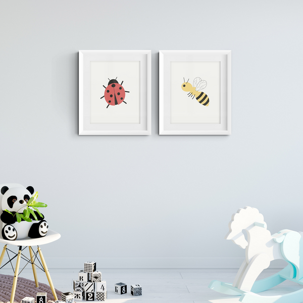 Honey Bee and Ladybug Art Prints (Set of 2)