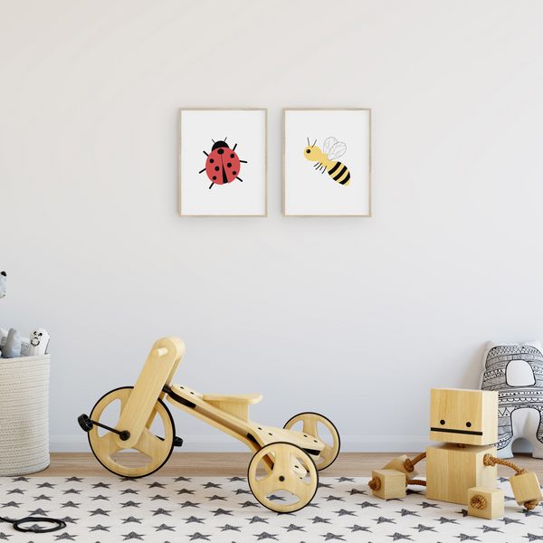 Honey Bee and Ladybug Art Prints (Set of 2)