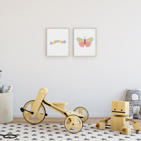 Caterpillar and Butterfly Art Prints (Set of 2)