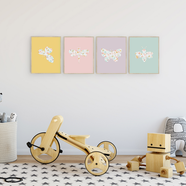 Rainbow Floral Insect Art Prints (Set of 4)