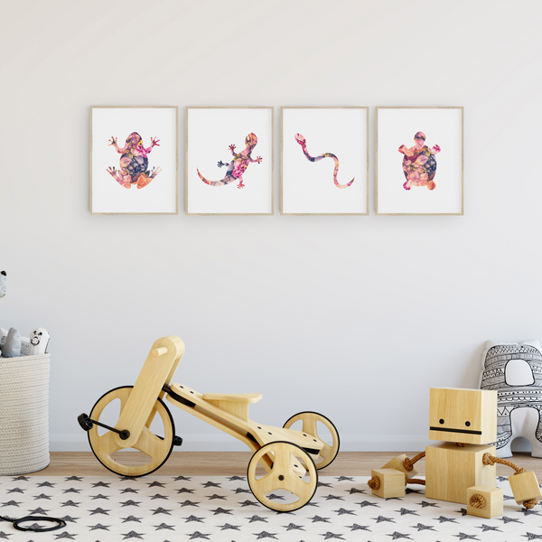 Floral Reptile Art Prints (Set of 4)