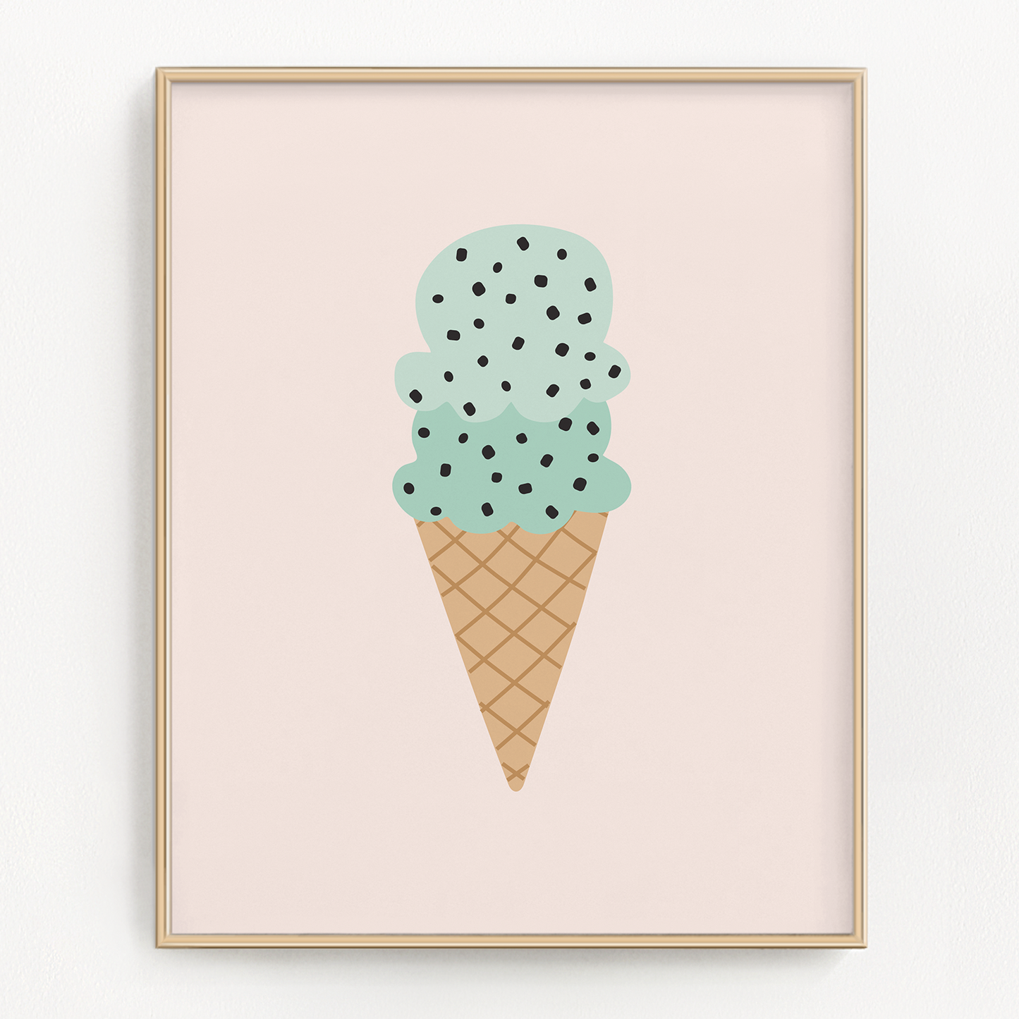 Mint chocolate chip ice cream cone art print
