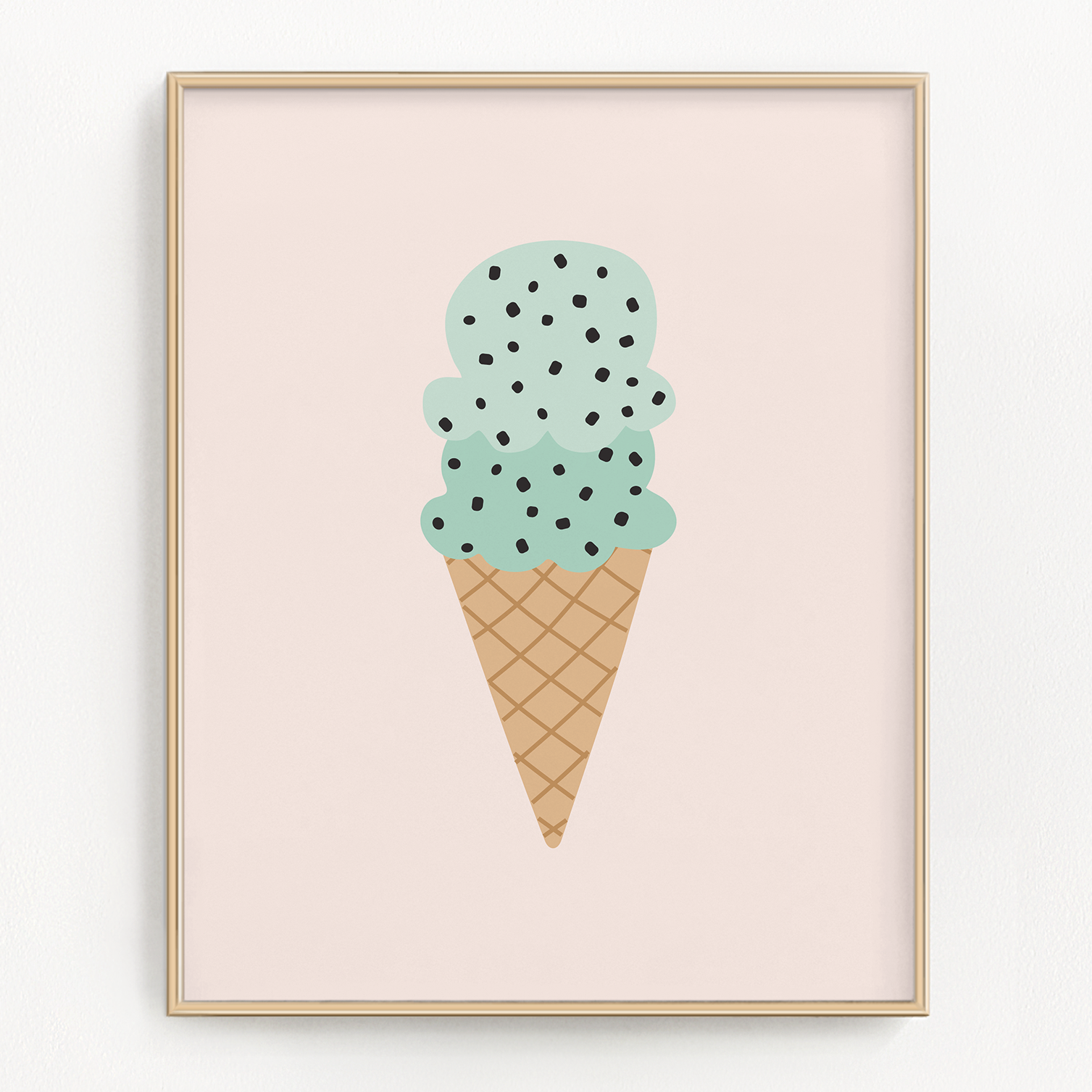 Mint chocolate chip ice cream cone art print