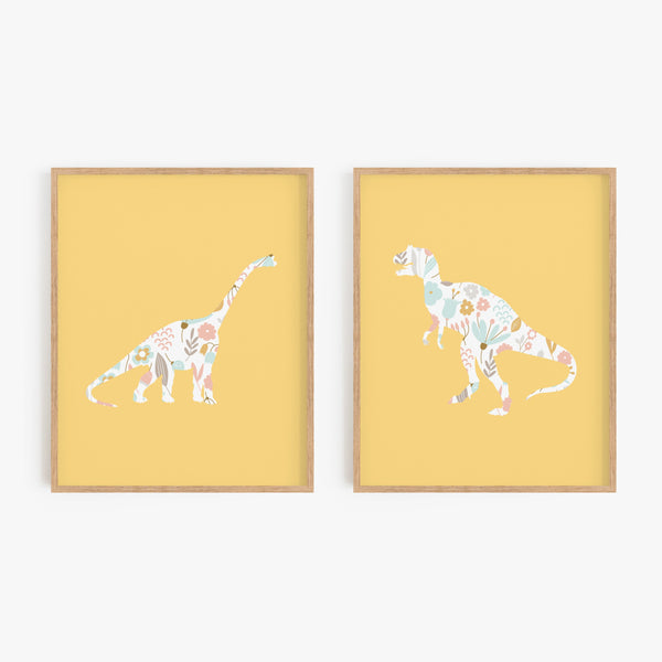 Floral Dinosaur Art Prints (Set of 2)