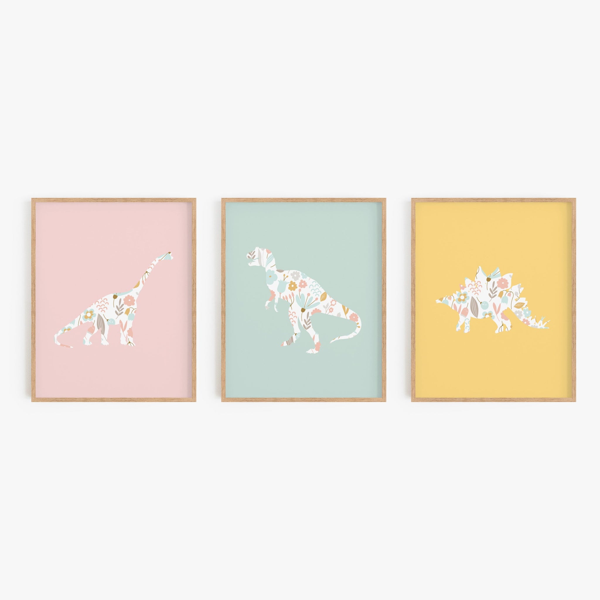 Rainbow Floral Dinosaur Art Prints (Set of 3)