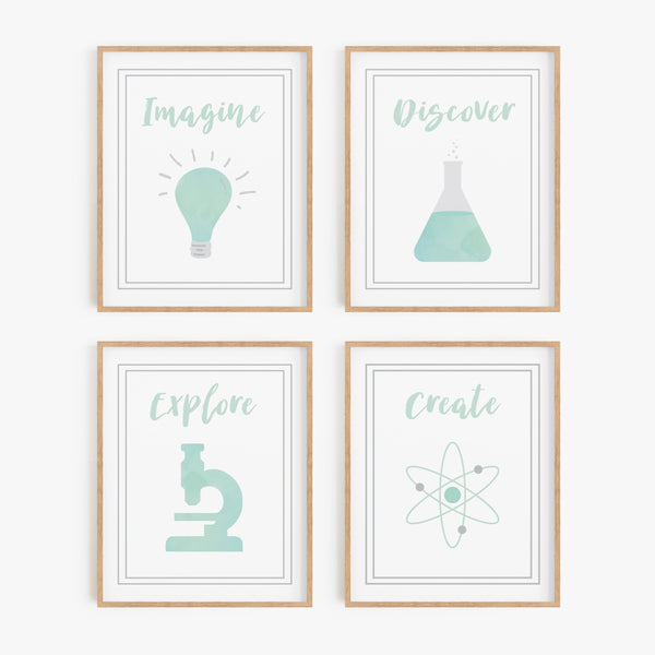 Watercolor Science Art Prints (Set of 4)