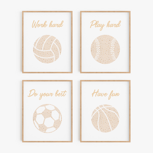 Blush Star Sports Art Prints (Set of 4)