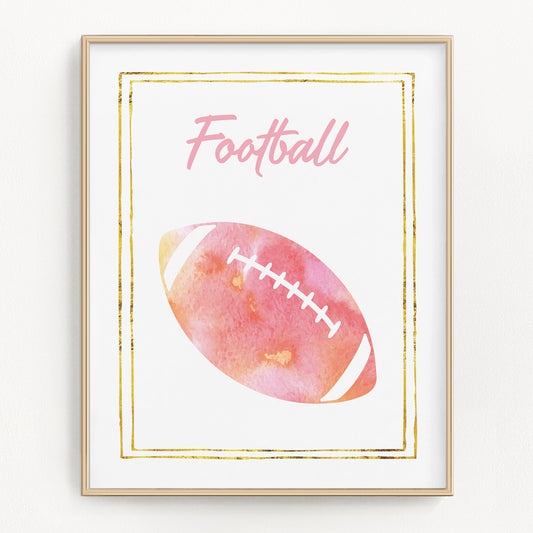 Pink Watercolor Football Art Print