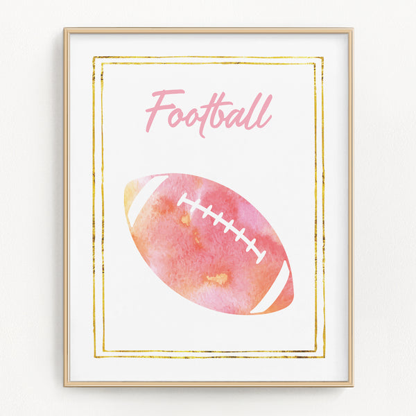 Pink Watercolor Football Art Print