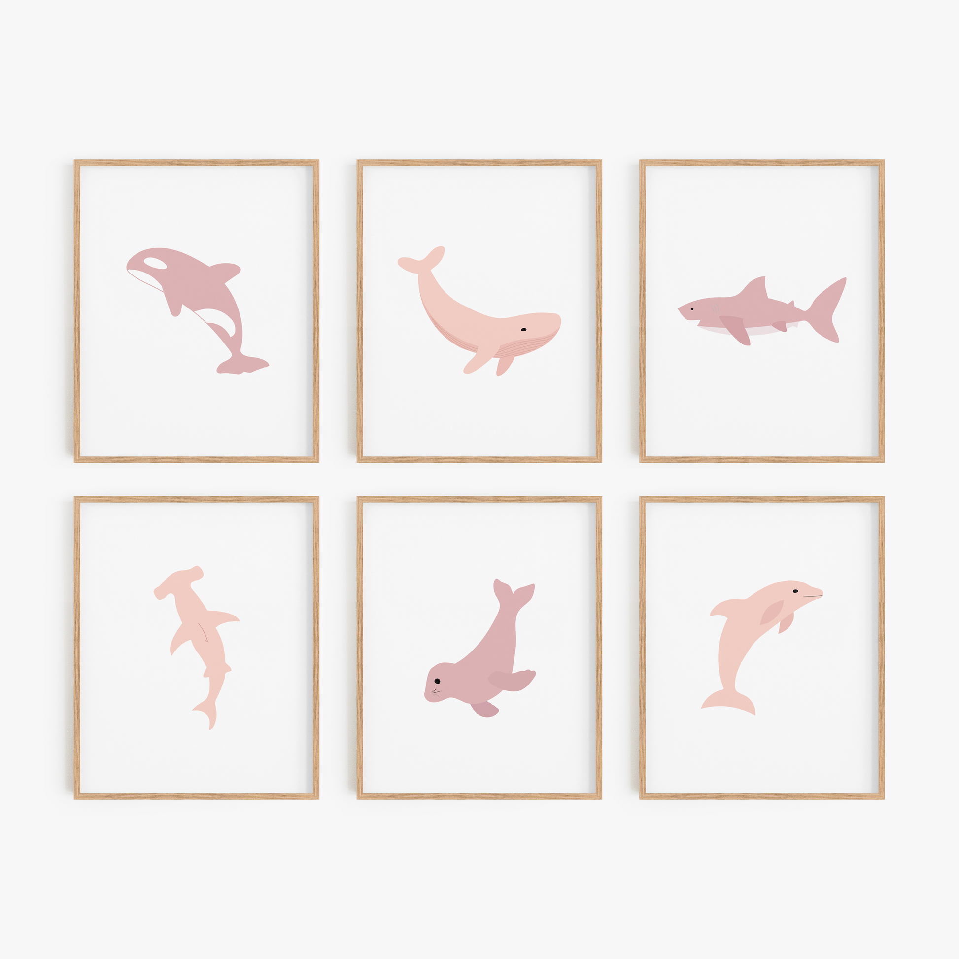 Pink sea animal wall art for girls room