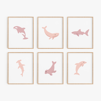 Pink sea animal wall art for girls room