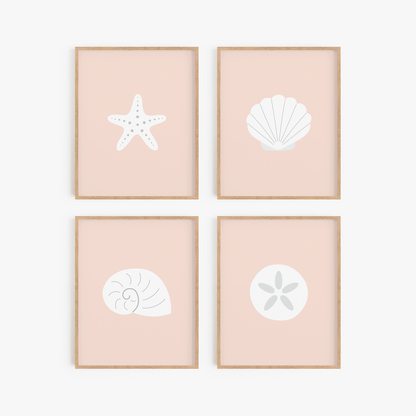 Pink shell framed wall art set of 4
