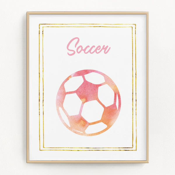 Pink Watercolor Soccer Art Print