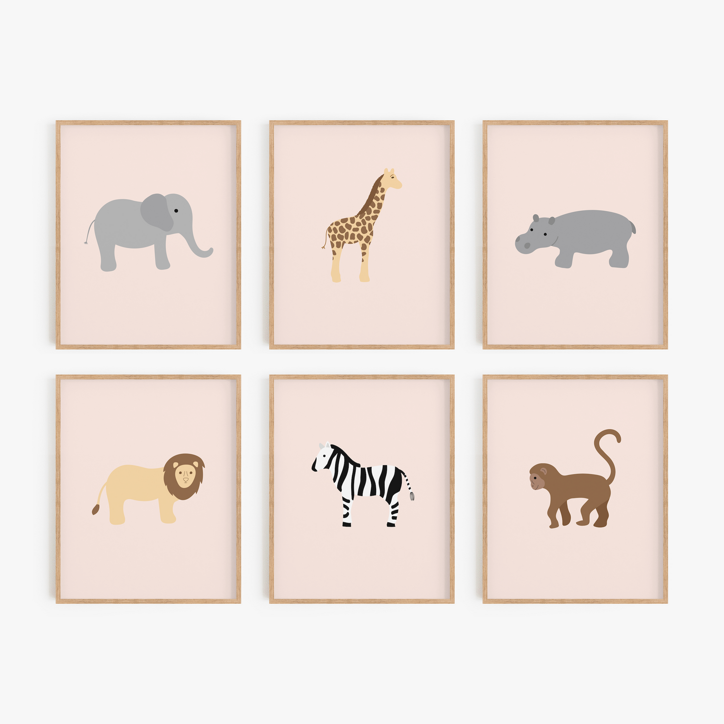 Safari theme girl nursery wall art set of 6