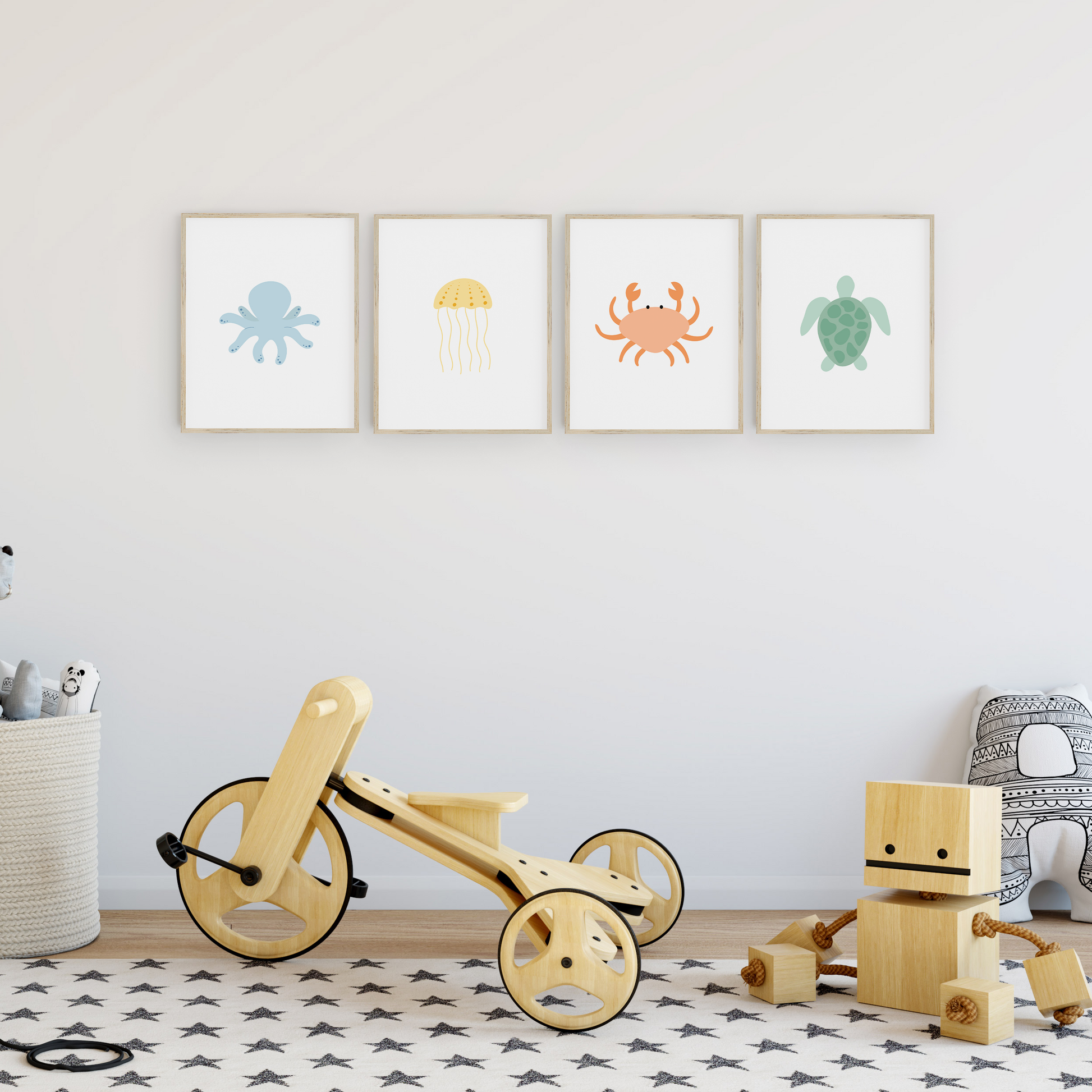 Sea animal theme playroom wall art set of four