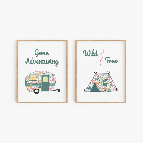 Floral Tent and Trailer Art Prints (Set of 2)