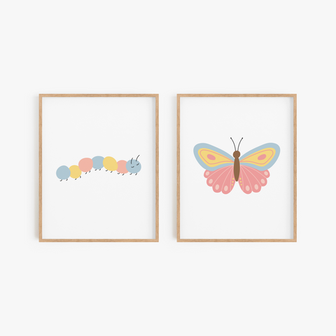 Caterpillar and Butterfly Art Prints (Set of 2)
