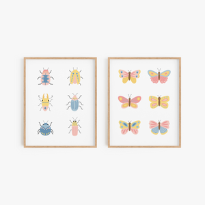 Beetles and Butterflies Art Prints (Set of 2)