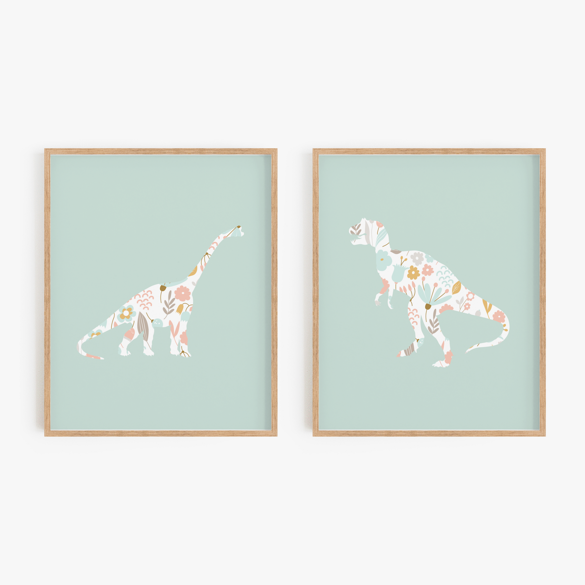 Floral Dinosaur Art Prints (Set of 2)