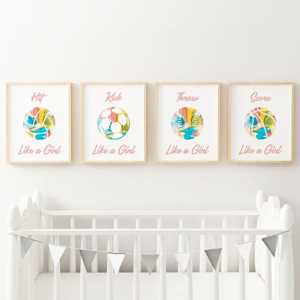 Like A Girl Sports Art Prints (Set of 4)