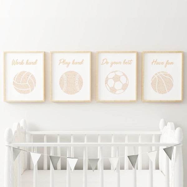 Blush Star Sports Art Prints (Set of 4)