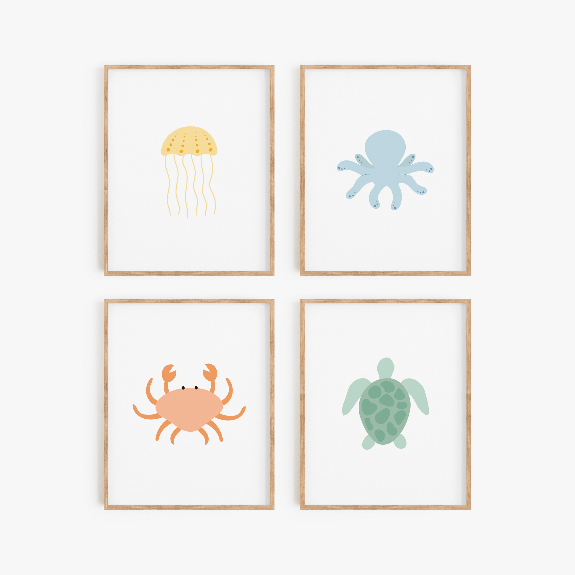 Under the sea wall decor - octopus jellyfish crab and sea turtle