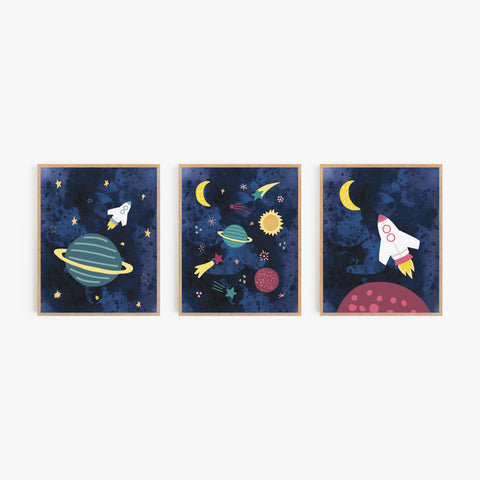 Midnight Galaxy Art Prints (Set of 3)