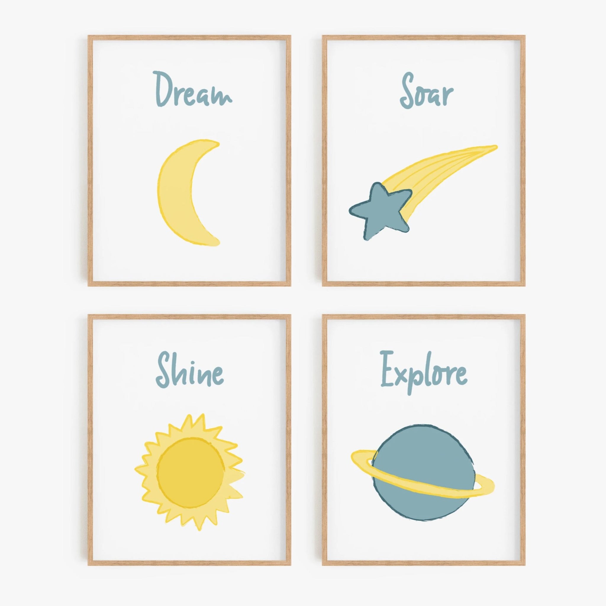 Outer Space Illustrated Art Prints (Set of 4)