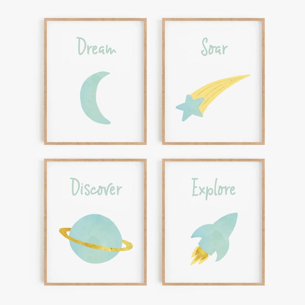 Watercolor Space Art Prints (Set of 4)