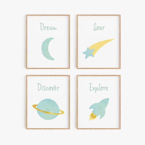 Watercolor Space Art Prints (Set of 4)