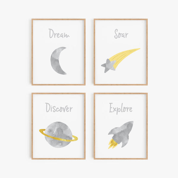 Watercolor Space Art Prints (Set of 4)