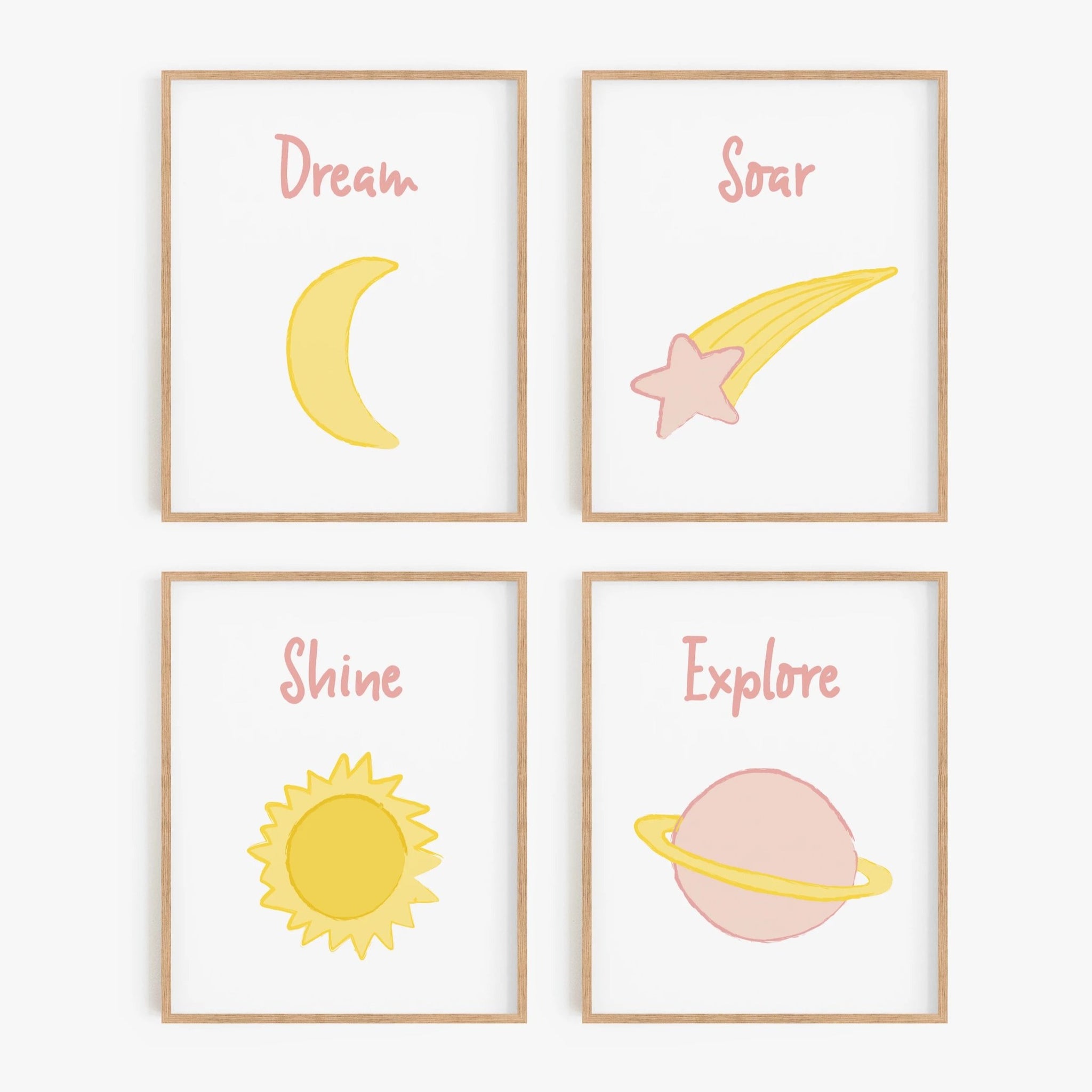 Outer Space Illustrated Art Prints (Set of 4)