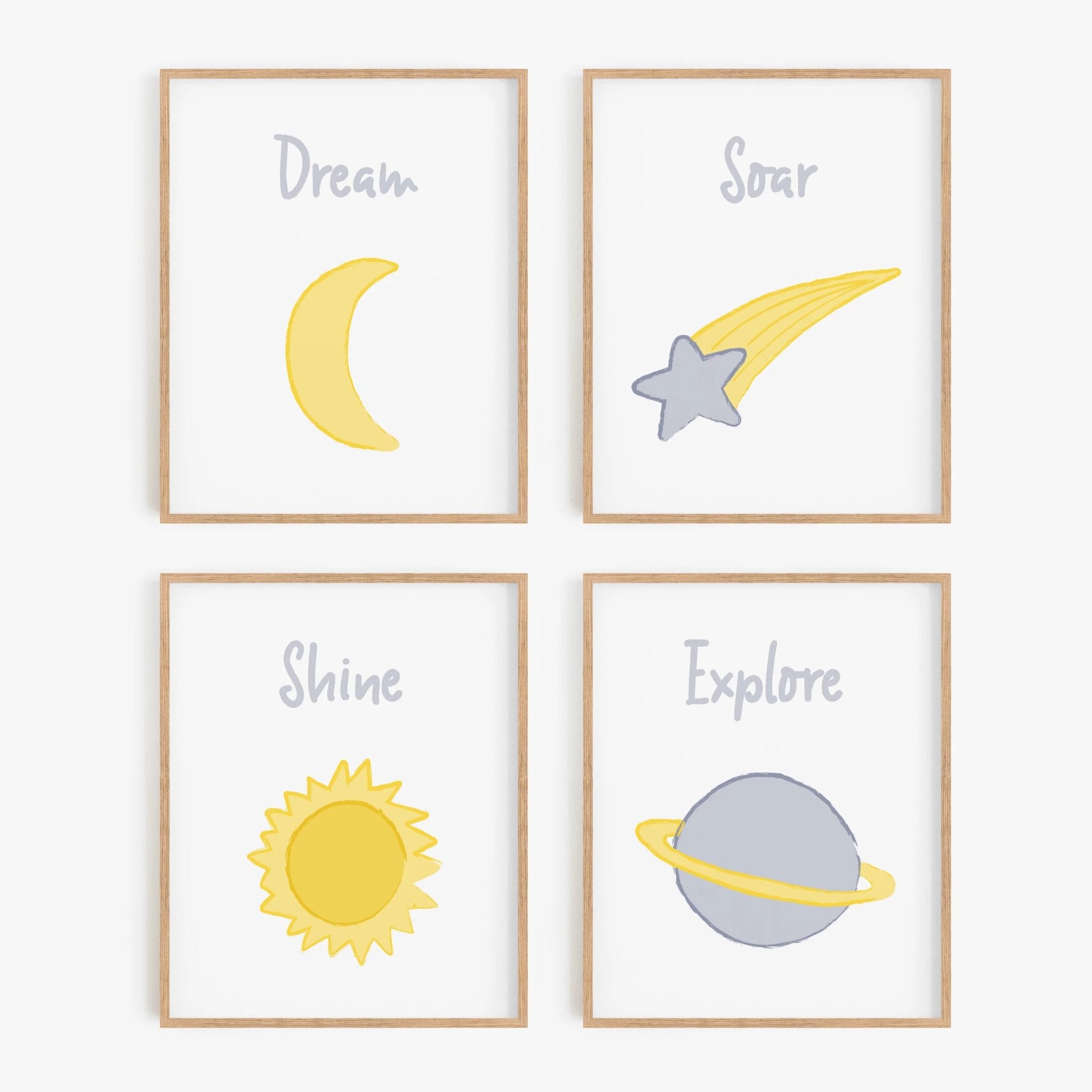 Outer Space Illustrated Art Prints (Set of 4)