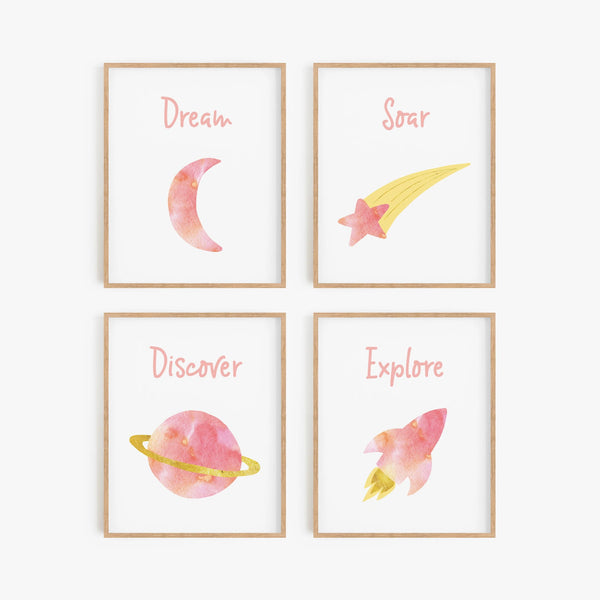 Watercolor Space Art Prints (Set of 4)