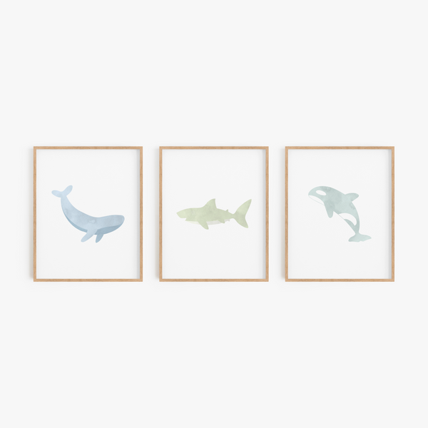 Watercolor Ocean Animal Art Prints (Set of 3)